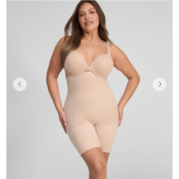 Spanx Power Series Mid Thigh Sculpting Shorts Beige Shapewear Smoothing Women L - Picture 3 of 6